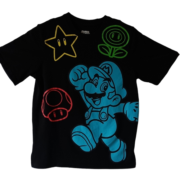Super Mario boy's black short-sleeve graphic t-shirt size 18 - Picture 2 of 8